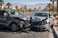 Damaged cars after a Las Vegas accident