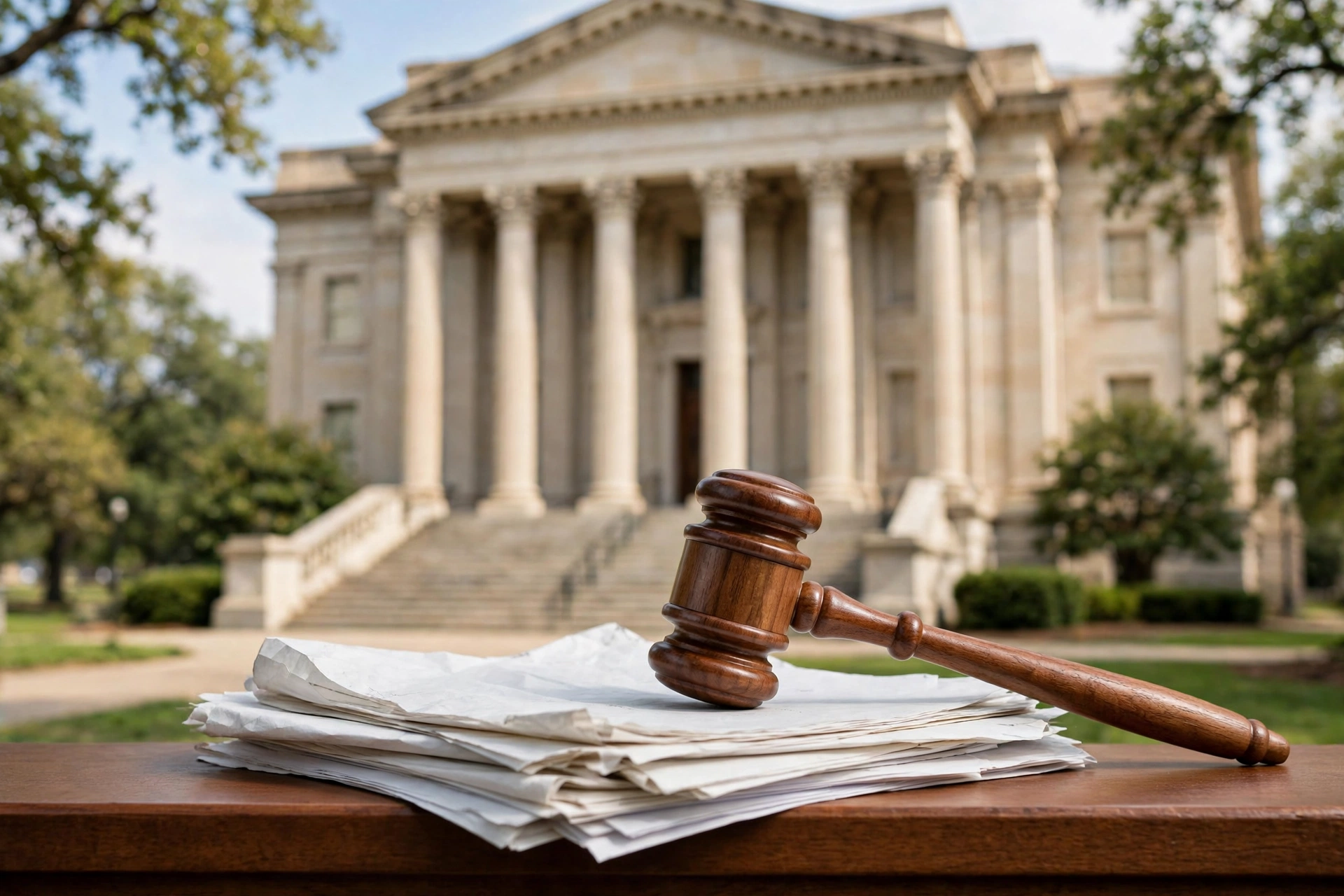 Courthouse columns and gavel